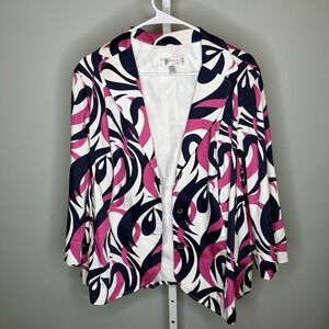 Dressbarn Women's Blazer Size 18/20 Navy Pink and White Business Casual Jacket